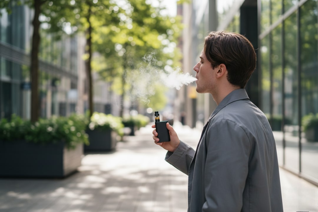 Person vaping outdoors representing top vape flavours in the UK