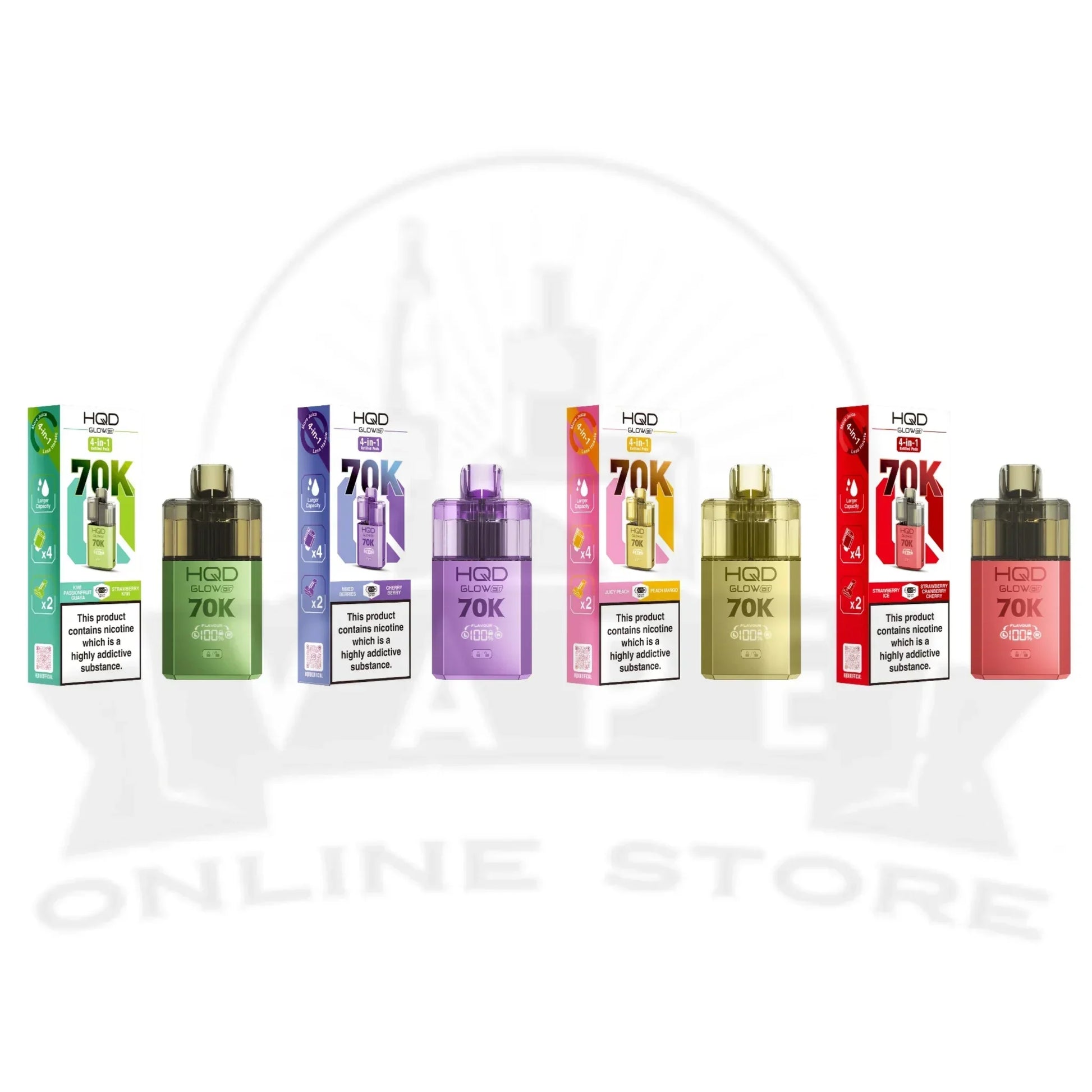 Box Of 5 HQD Glow Air 70K Puffs Pod Kit