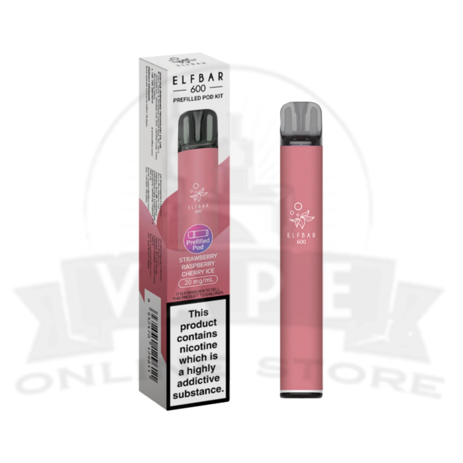 Strawberry Raspberry Cherry Ice Elf Bar 600 Puffs 20mg Reusable Vape Pod Kit