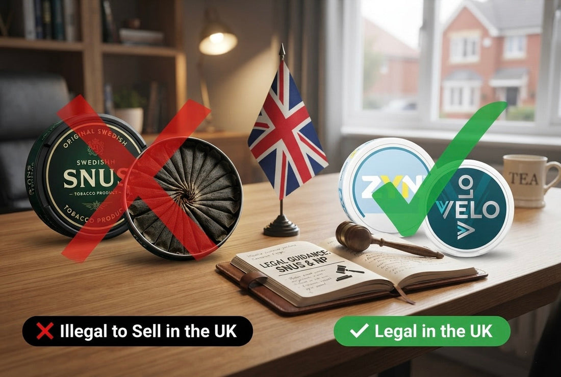 Is snus legal in the UK? Comparison of traditional tobacco snus (illegal to sell) and tobacco-free nicotine pouches (legal) — UK legal guide
