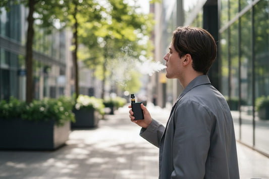 Person vaping outdoors representing top vape flavours in the UK