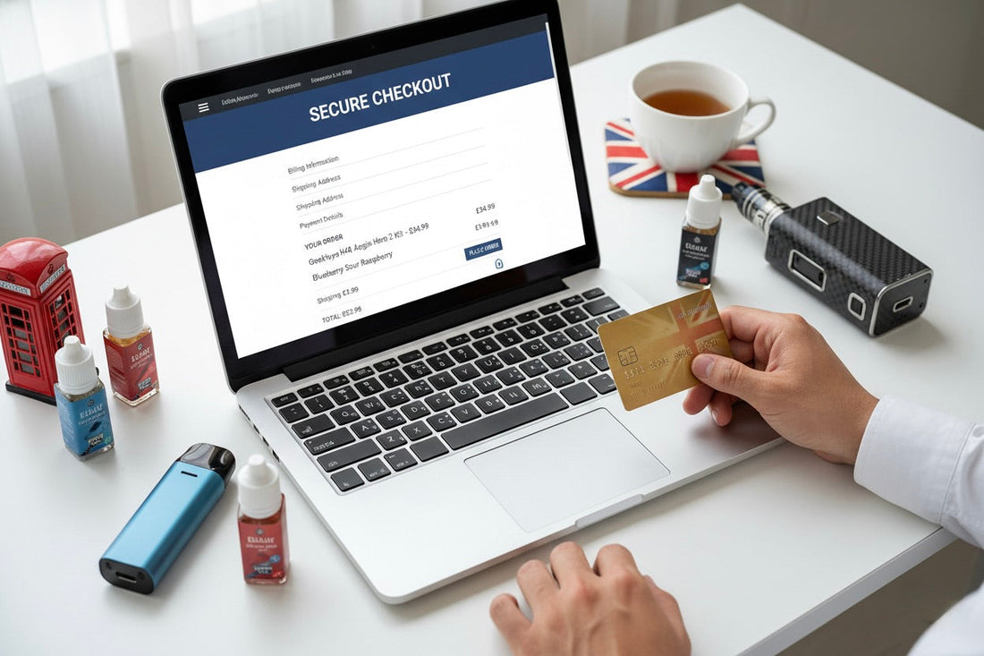 Person shopping for vape products online with secure checkout