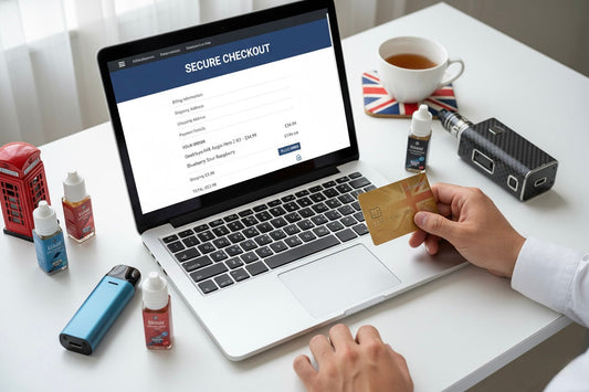 Person shopping for vape products online with secure checkout