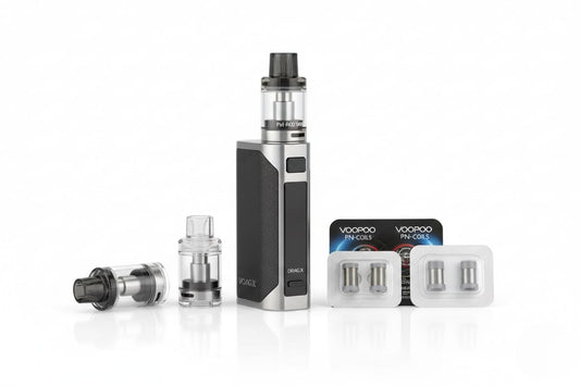 Voopoo PnP Pod System Kit with Drag X and PnP coils displayed on white background – best vape setup in the UK