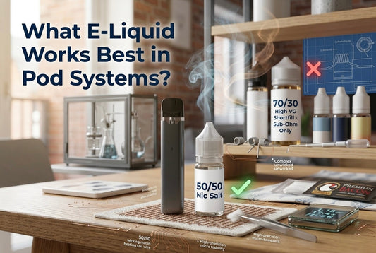 What e-liquid works best in pod systems? A pod kit with a 50/50 nic salt bottle — UK expert guide