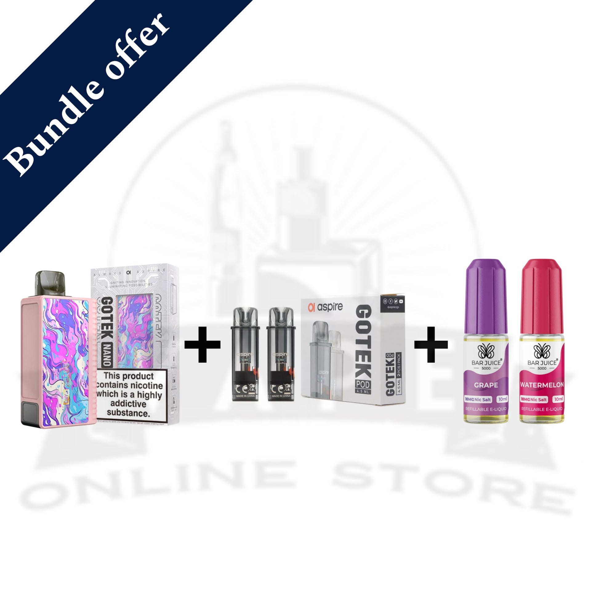 Aspire Gotek Nano Pod Kit + Pods + 2 Nic Salts Vape Bundle