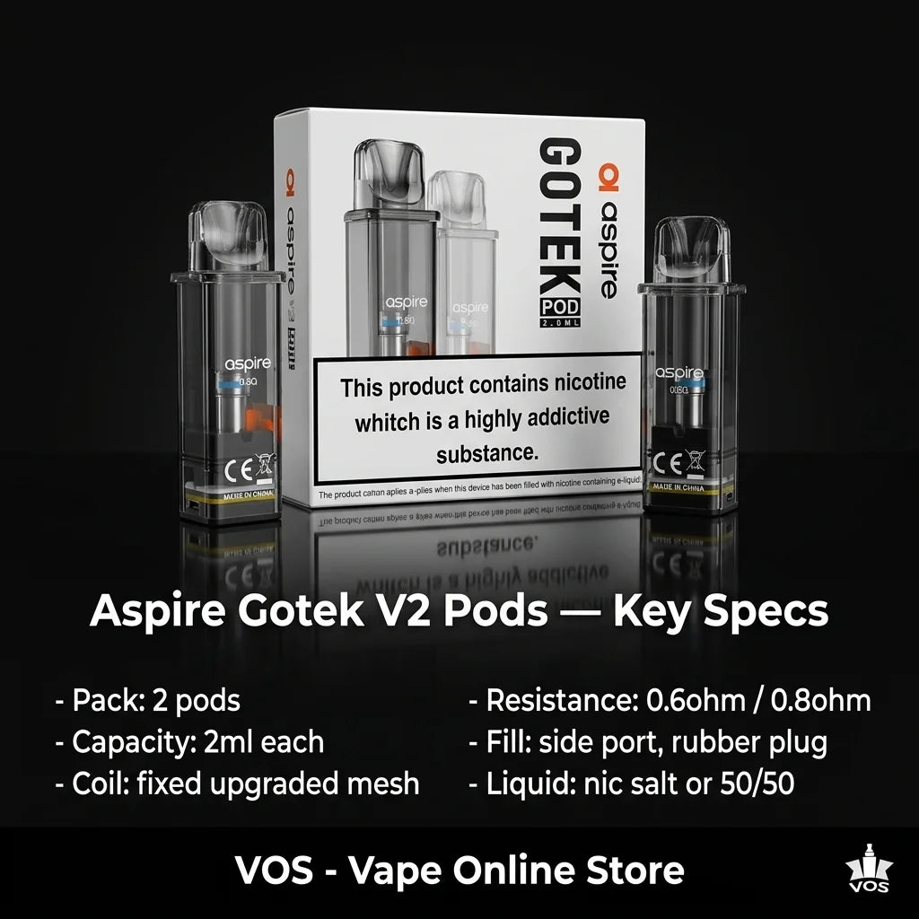 Aspire Gotek V2 Pods Key Specs