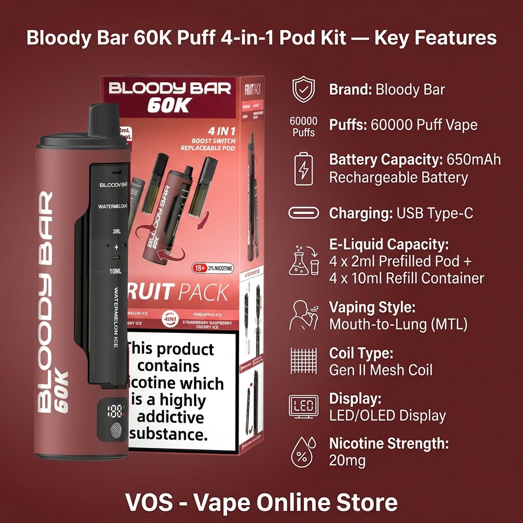 Bloody Bar 60K Puff 4-in-1 Pod vape kit – £8.99 Only