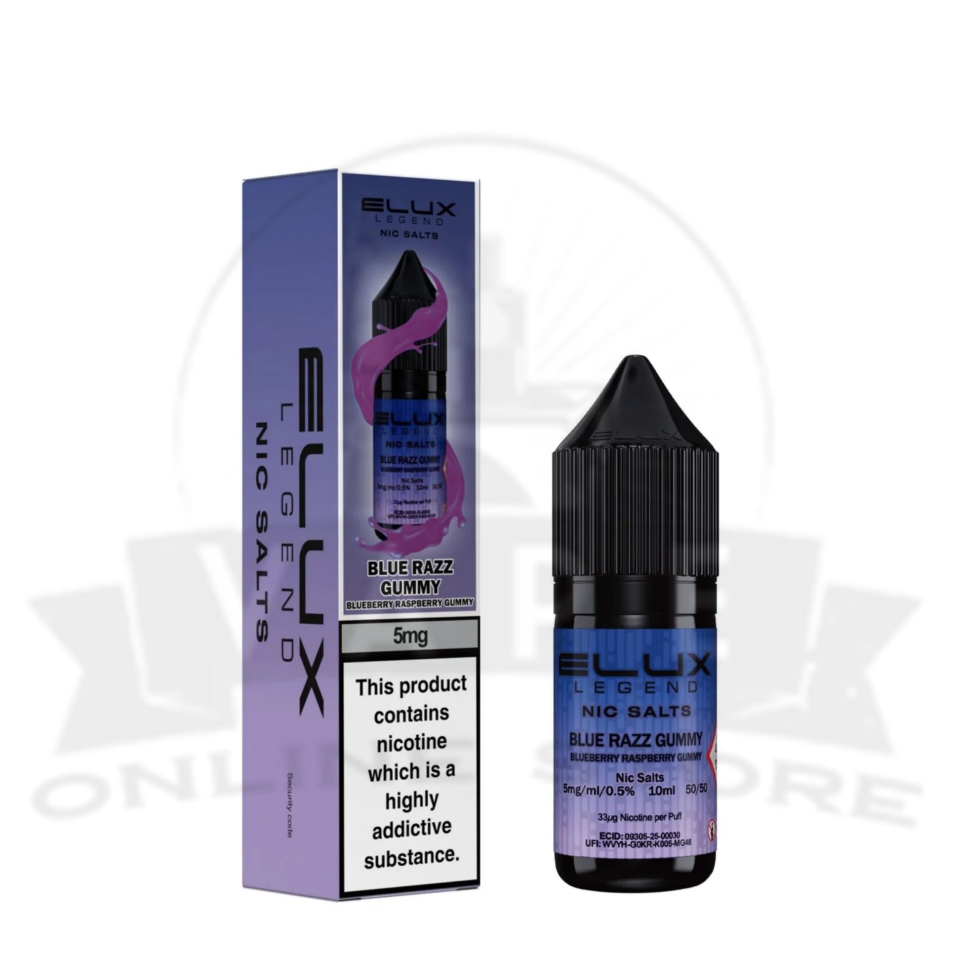 Blue Razz Gummy Elux Legend 10ml 5mg Nic Salts