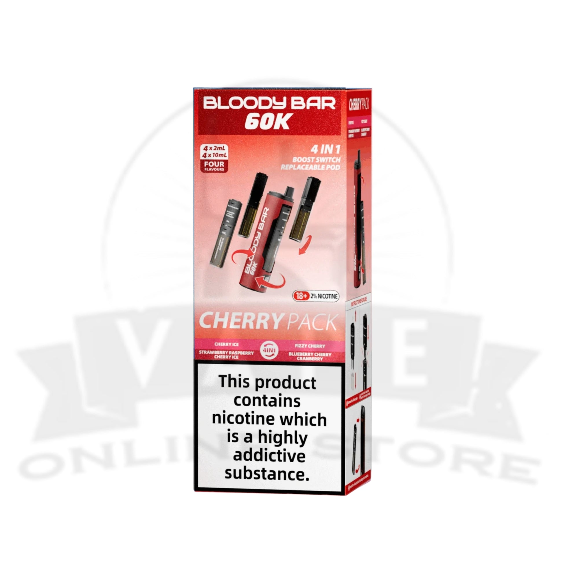 Box Of 10 Bloody Bar 60k Puff Prefilled 4 In 1 Pod Vape Kit