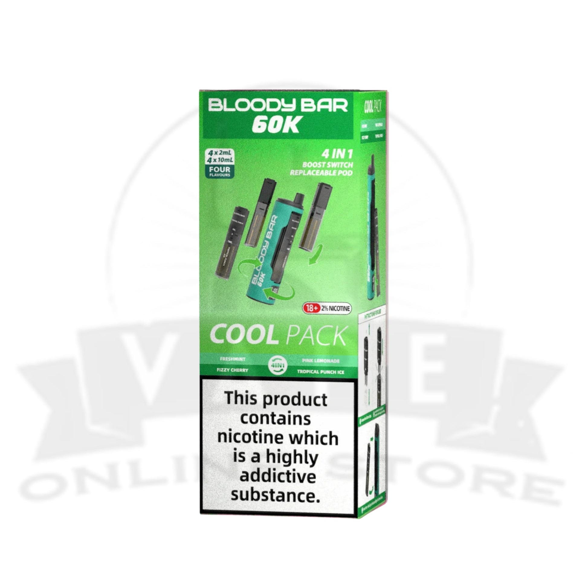 Box Of 5 Bloody Bar 60k Puff Prefilled 4 In 1 Pod Vape Kit