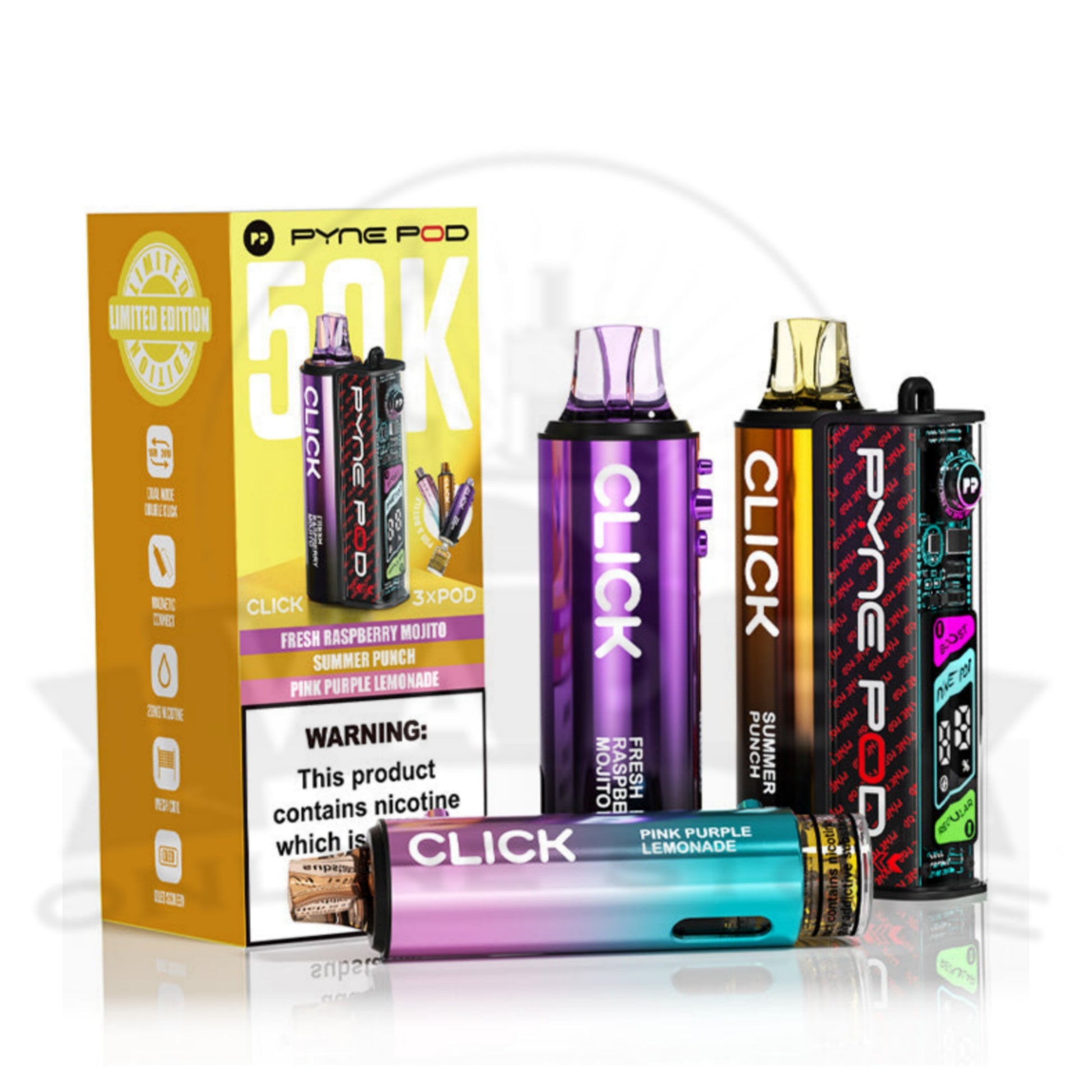 Box Of 5 Pyne Pod Click 50k Puff Vape Wholesale