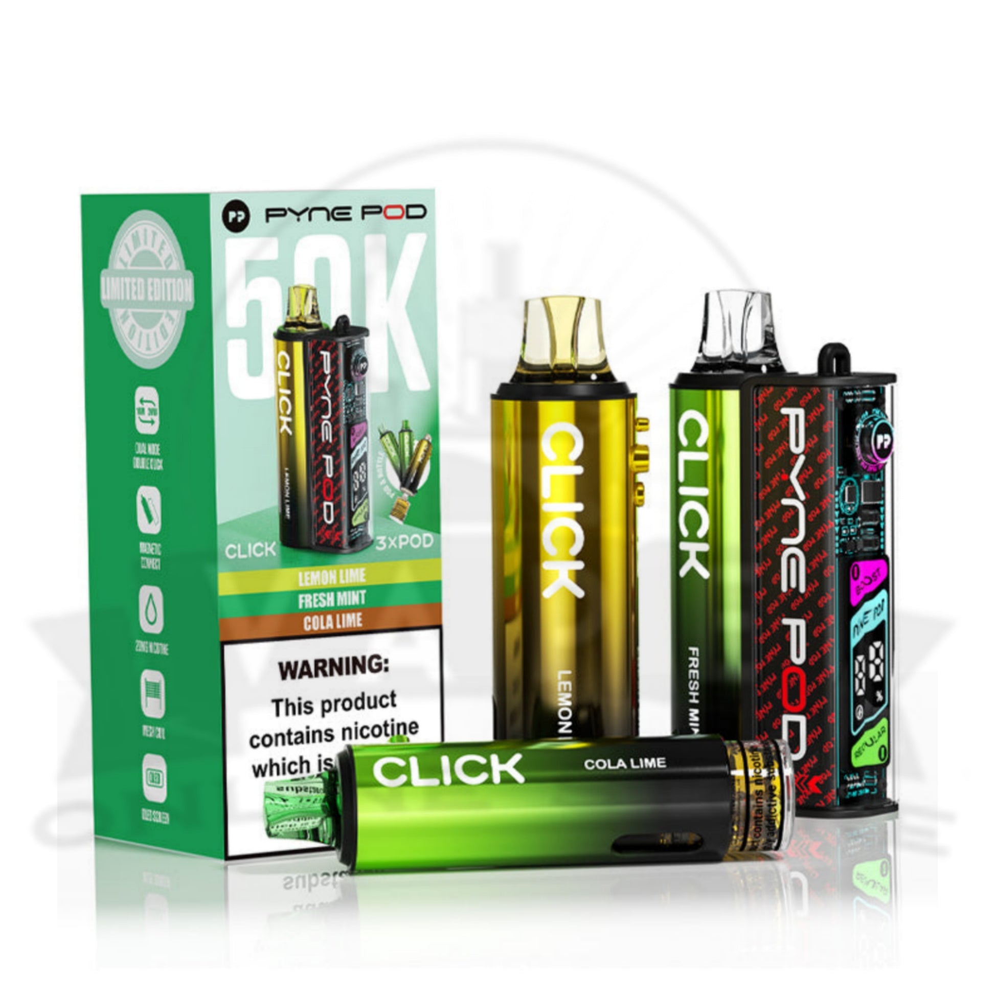 Box Of 5 Pyne Pod Click 50k Puff Vape Wholesale
