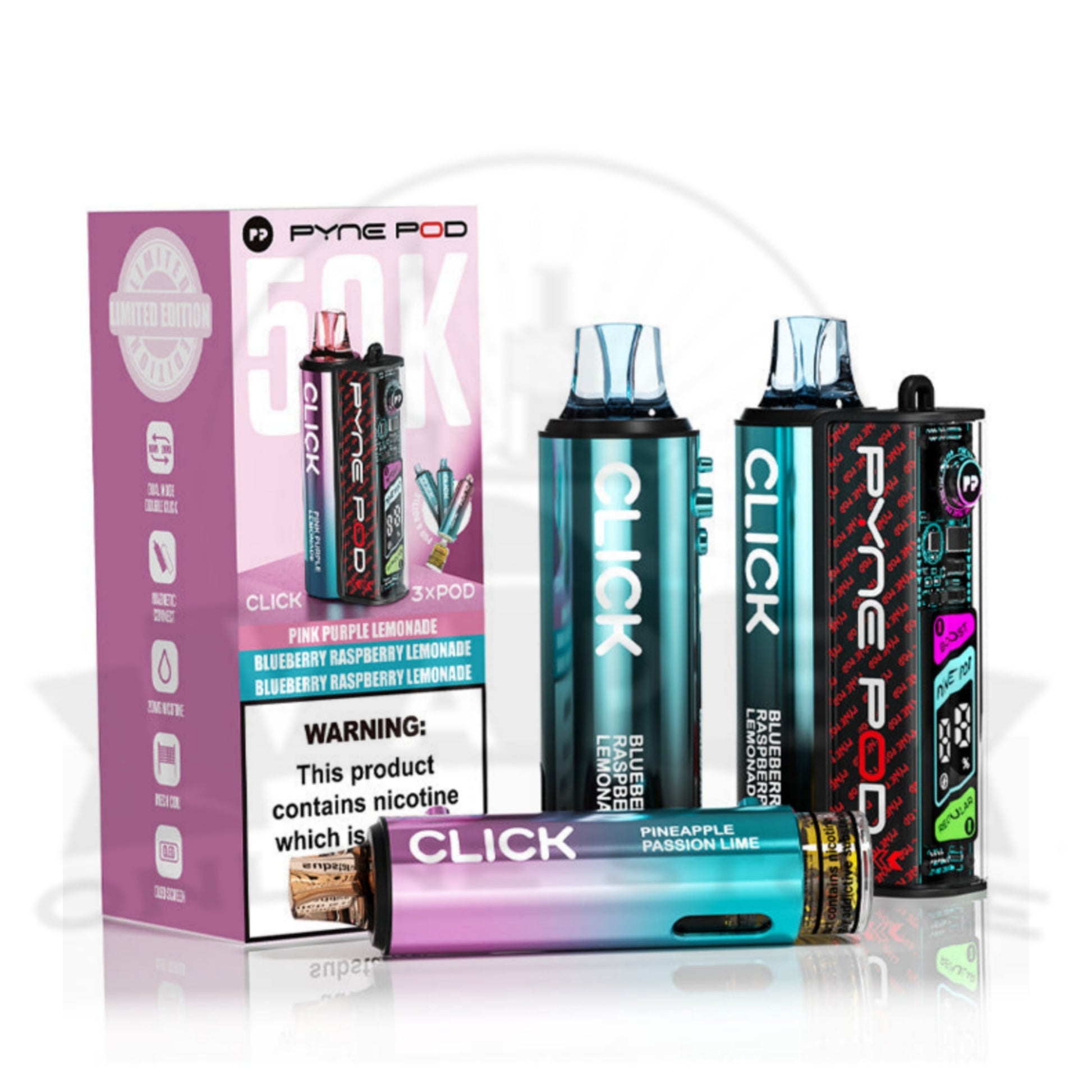 Box Of 5 Pyne Pod Click 50k Puff Vape Wholesale