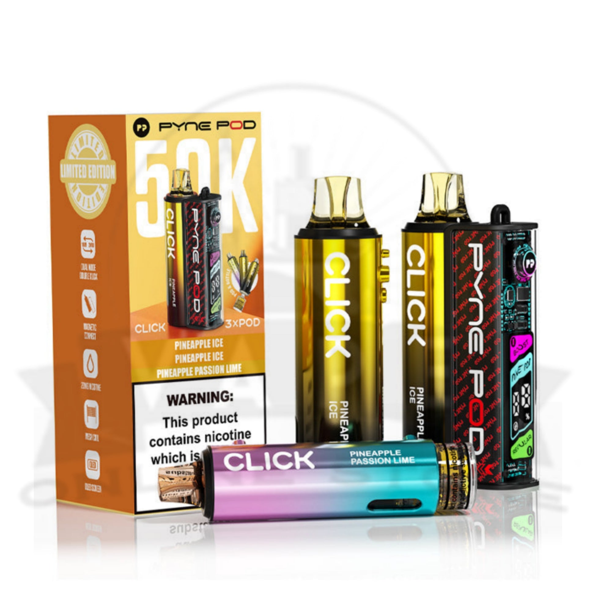 Box Of 5 Pyne Pod Click 50k Puff Vape Wholesale