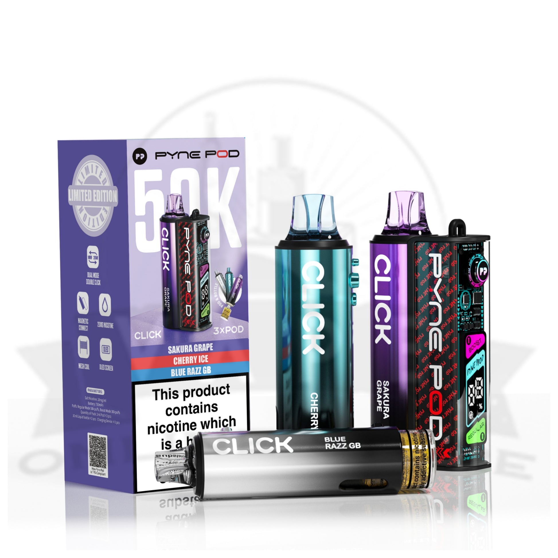 Box Of 5 Pyne Pod Click 50k Puff Vape Wholesale