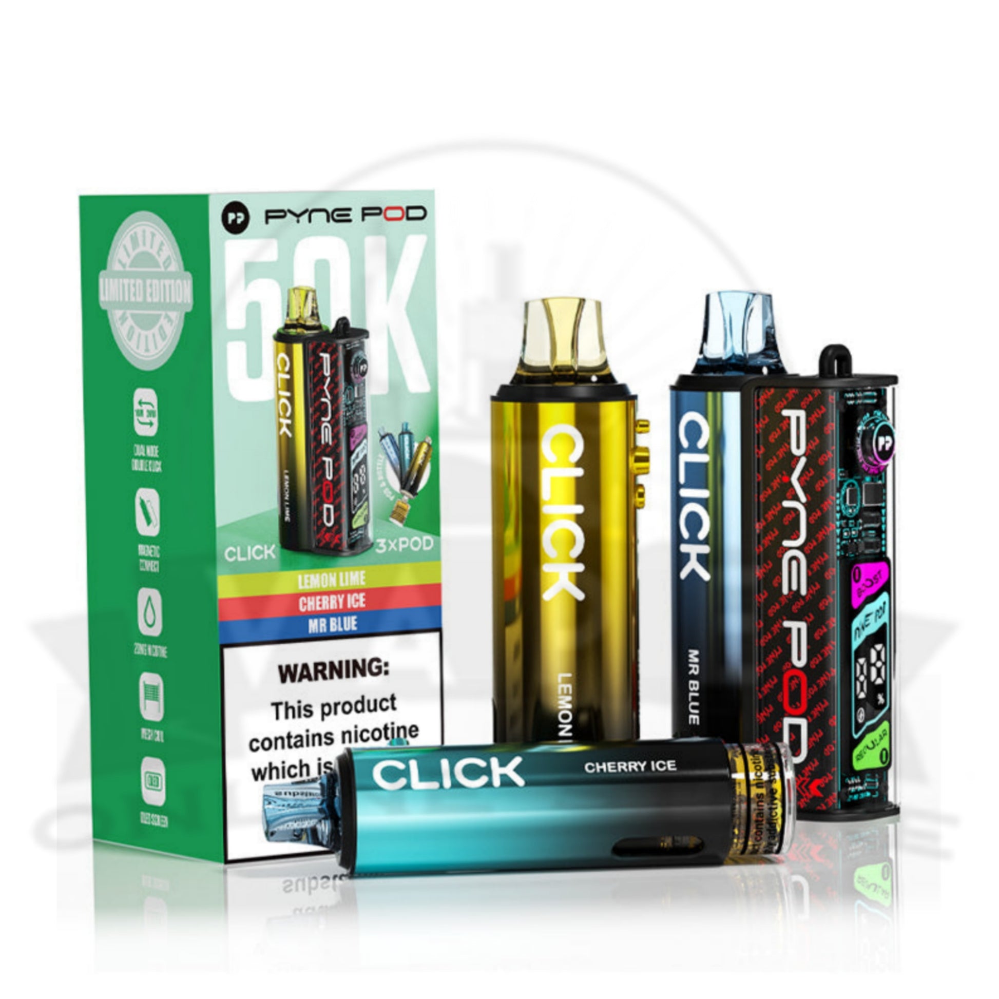 Box Of 5 Pyne Pod Click 50k Puff Vape Wholesale