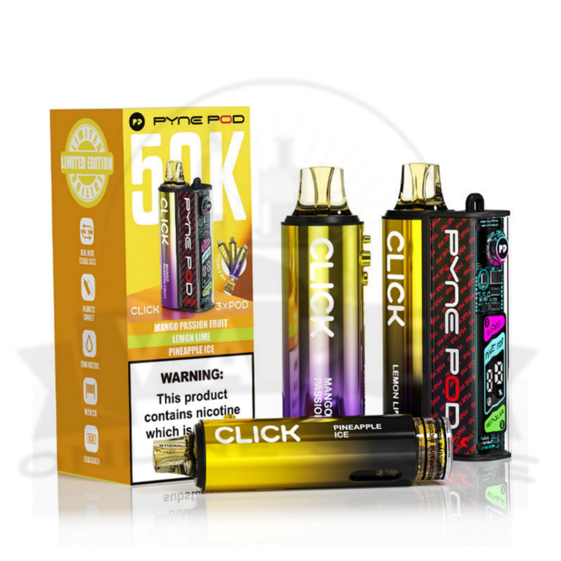 Box Of 5 Pyne Pod Click 50k Puff Vape Wholesale