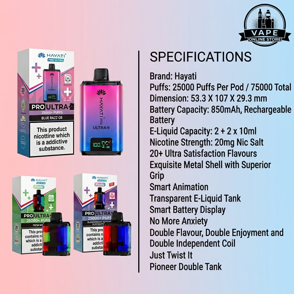 Hayati Pro Ultra Plus 25000 Pod Kit + 2 Refill Pods | Bundle Vape Deal