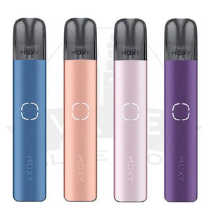 Hayati Moxy Pro Vape Kit pod device shown in blue, pink, silver and purple