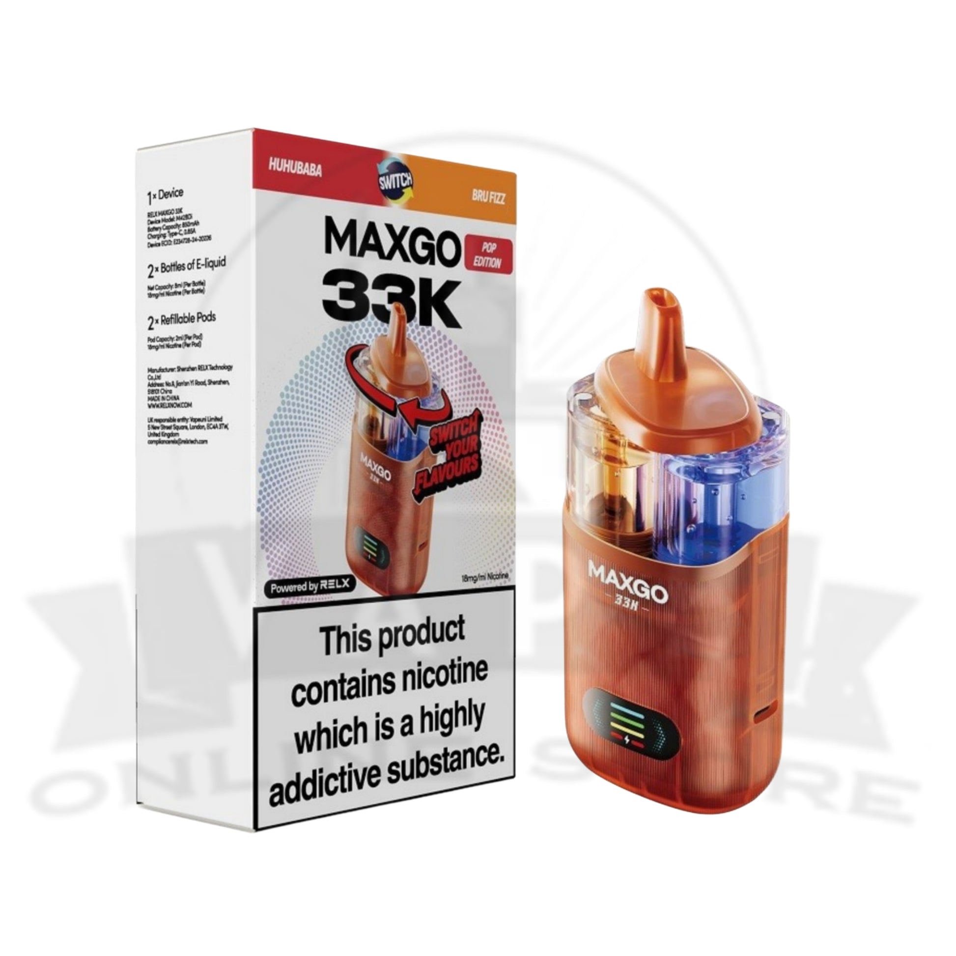 Huhubaba / Bru Fizz RELX MaxGo Combo 33K