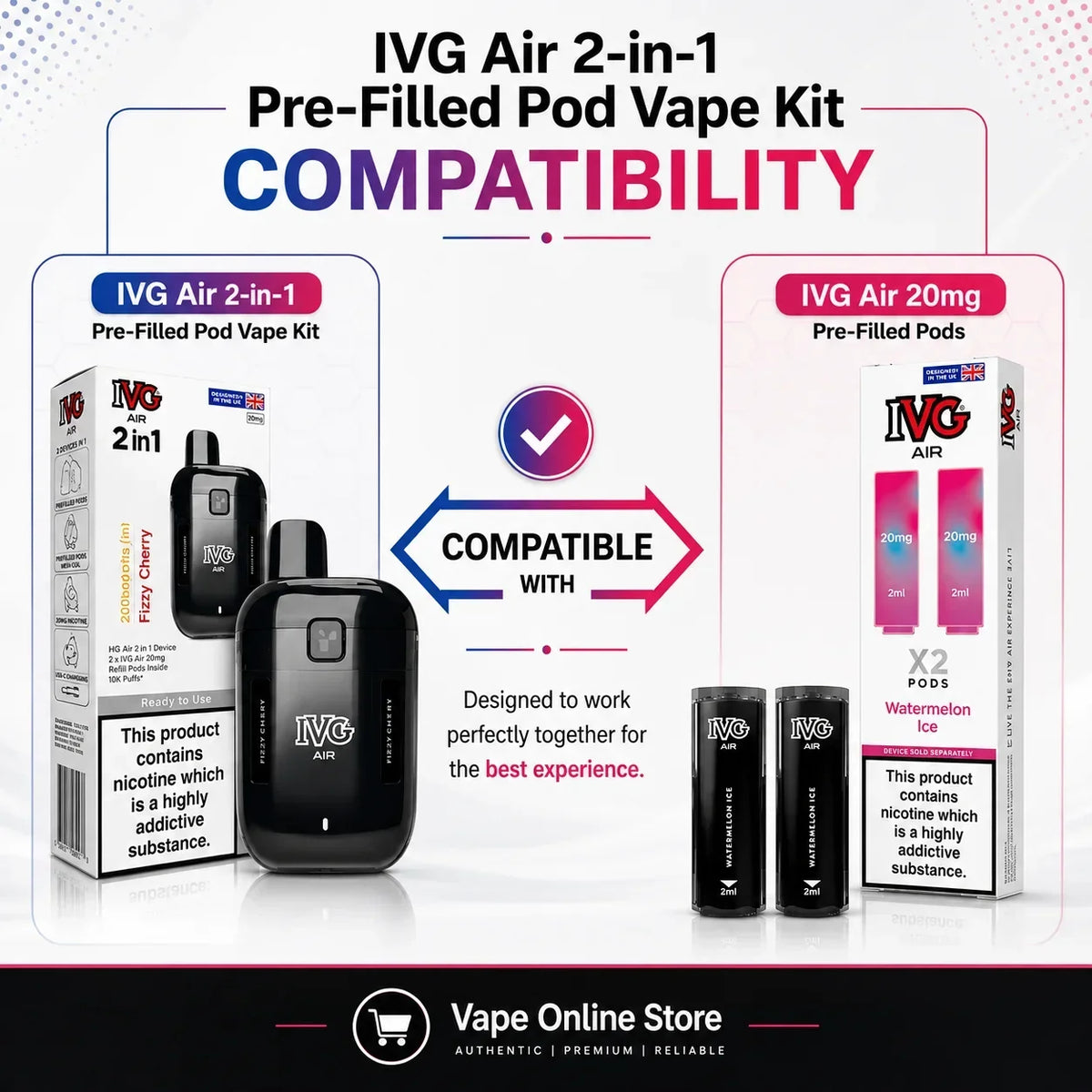 IVG Air 2 in 1 Pre-Filled Pod Vape Kit | 2 Flavour Vape