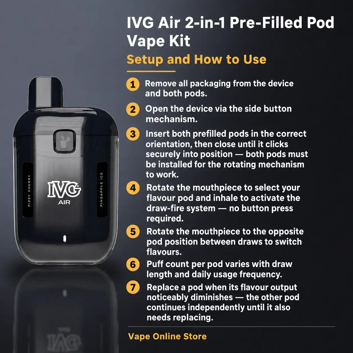 IVG Air 2 in 1 Pre-Filled Pod Vape Kit | 2 Flavour Vape