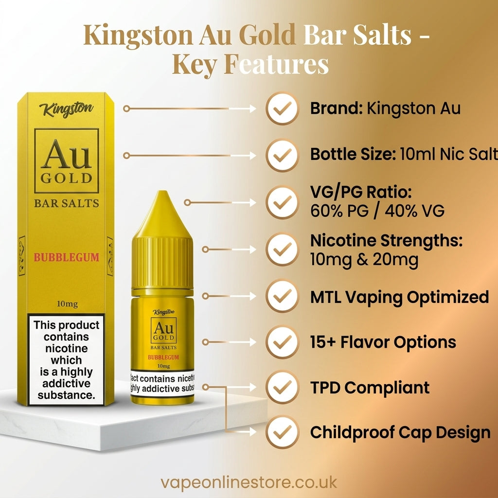 Buy Kingston Au Gold Bar Nic Salts 10ml