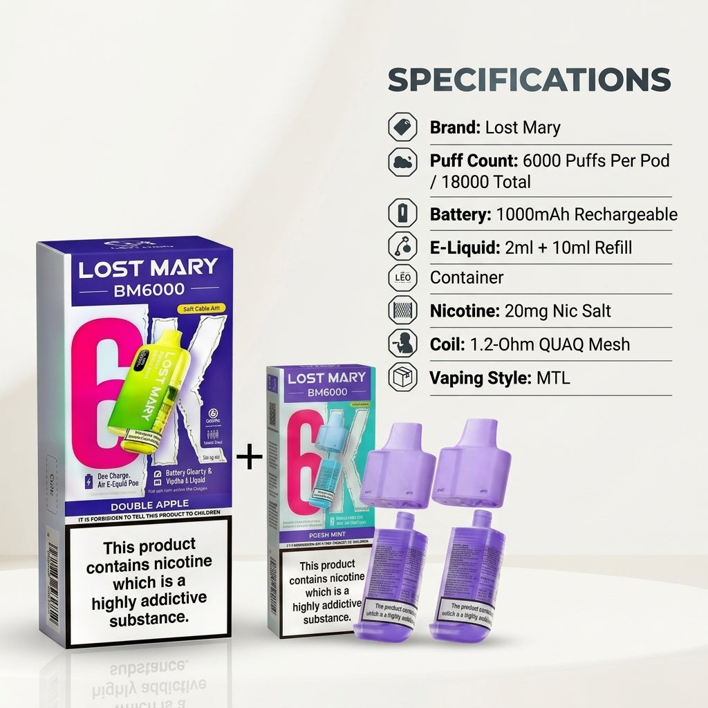 Lost Mary BM6000 Pod Kit + 2 Refill Pods | Bundle Vape Deal
