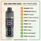 SKE 30K Pro Max features 30000 puffs, 1250mAh battery, 20ml dual pods, twist-to-switch, USB-C, mesh coil