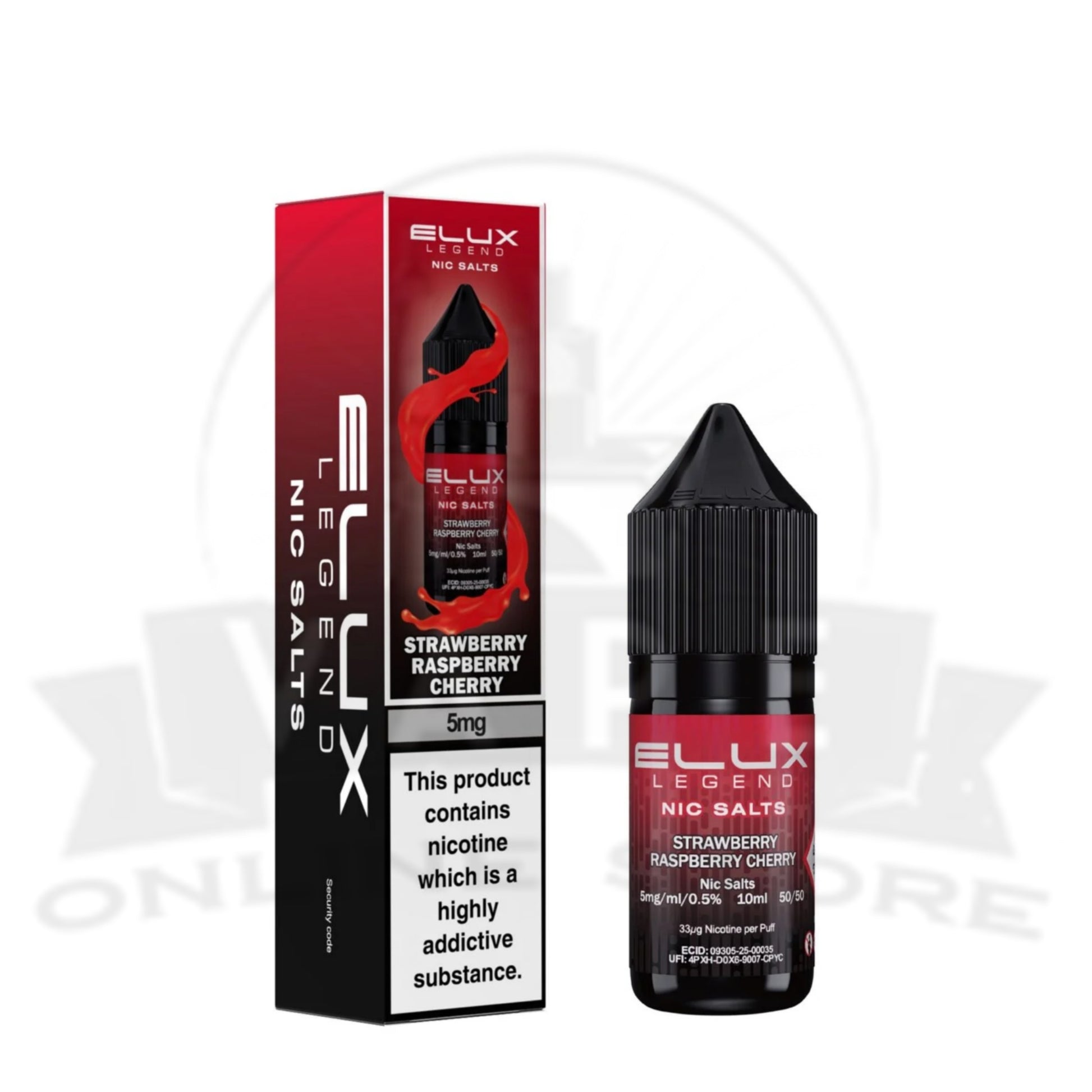 Strawberry Raspberry Cherry Elux Legend 10ml 5mg Nic Salts