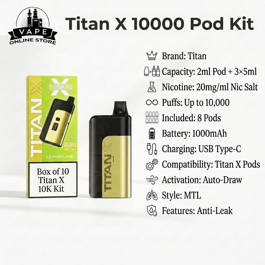 Box Of 10 Titan X 10k Prefilled Pod Kit | Free UK Delivery
