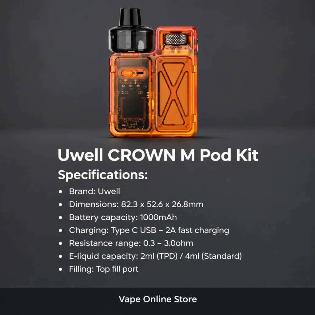 Uwell Crown M Pod Vape Kit Specifications