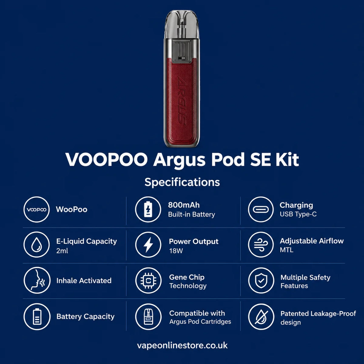 VooPoo Argus Pod SE Vape Specifications