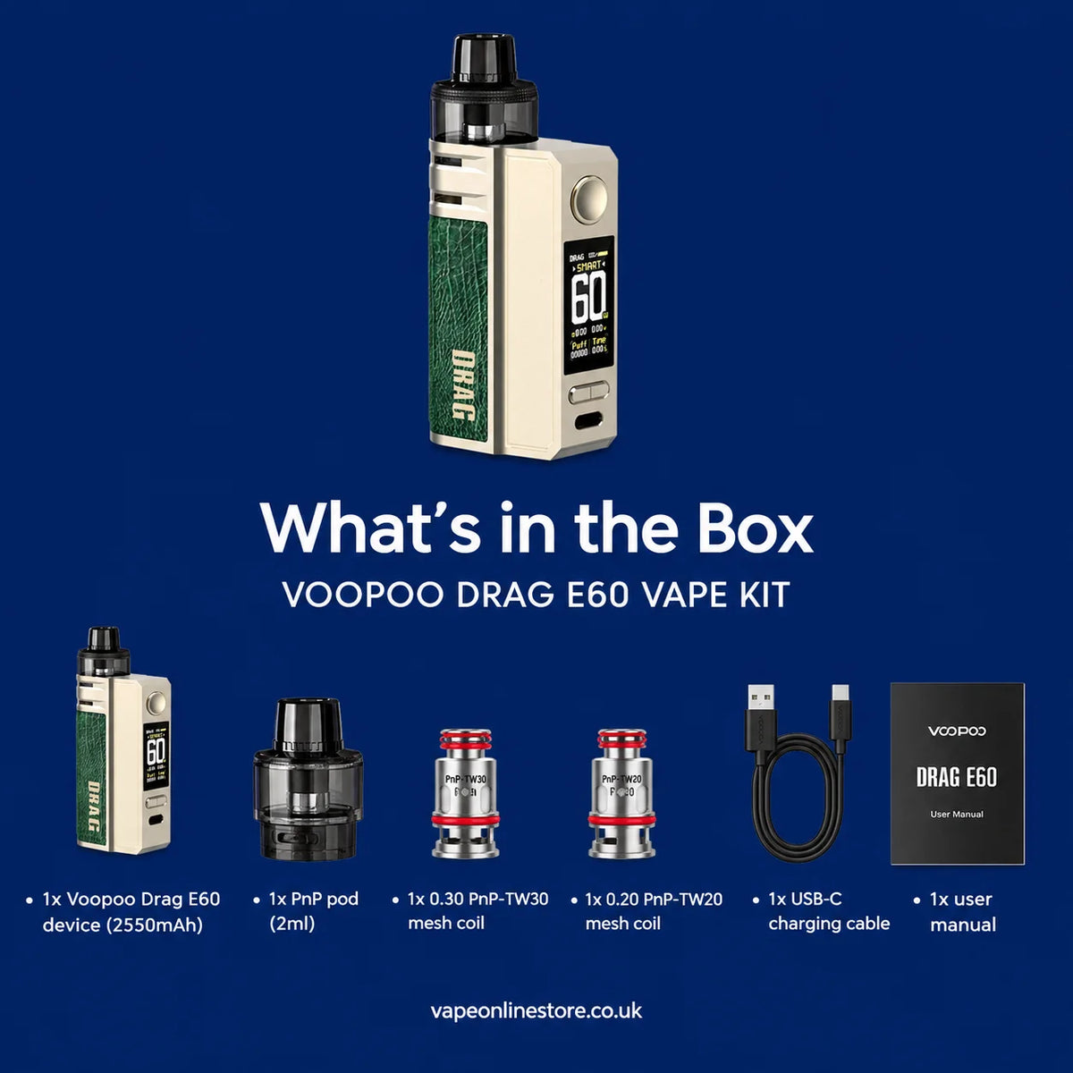 Voopoo Drag E60 Kit Box Contains
