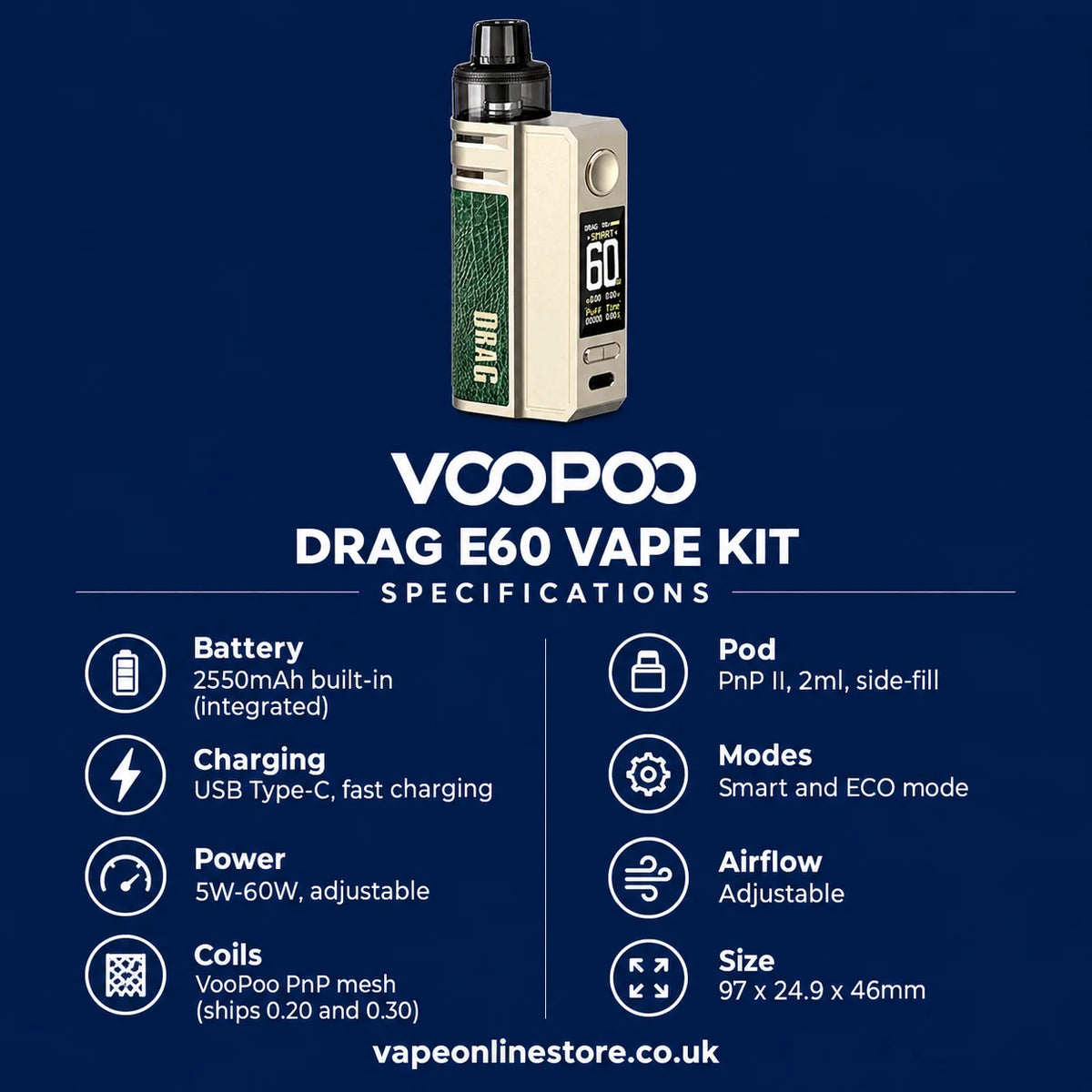 Voopoo Drag E60 Kit Specifications