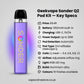 geekvape sonder q2 pod kit key specifications