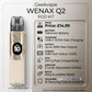 Geekvape Wenax Q2 pod kit product image with price of £14.99 and key feature list