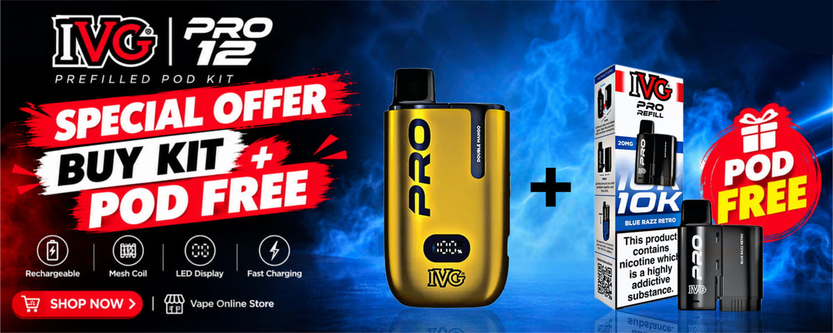 IVG Pro 12 10000 prefilled pod kit in with free IVG Pro 10K refill pod — buy kit, get pod free