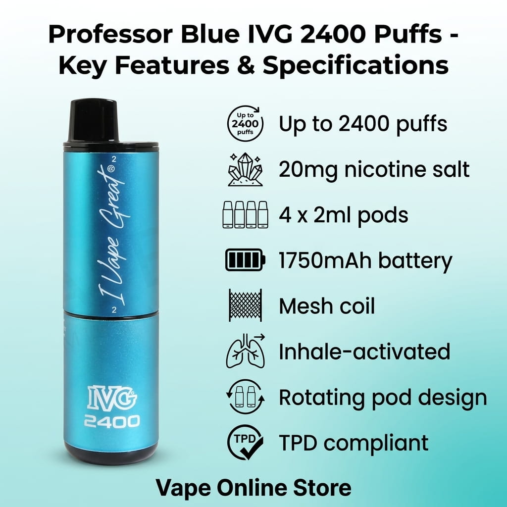 Professor Blue IVG 2400 Puffs Reusable Disposable Vape Kit