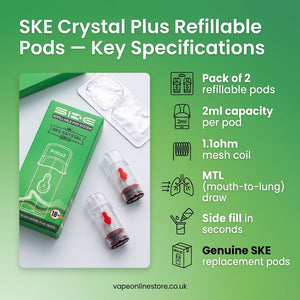 Ske Crystal Plus Refillable Empty Pods | Pack Of 2