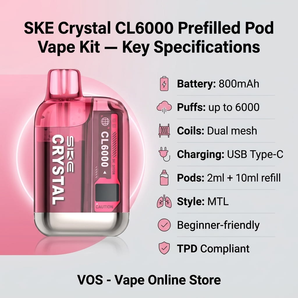 SKE Crystal CL6000 Prefilled Pod Vape Kit | Buy 1 Get 1 Free Vape