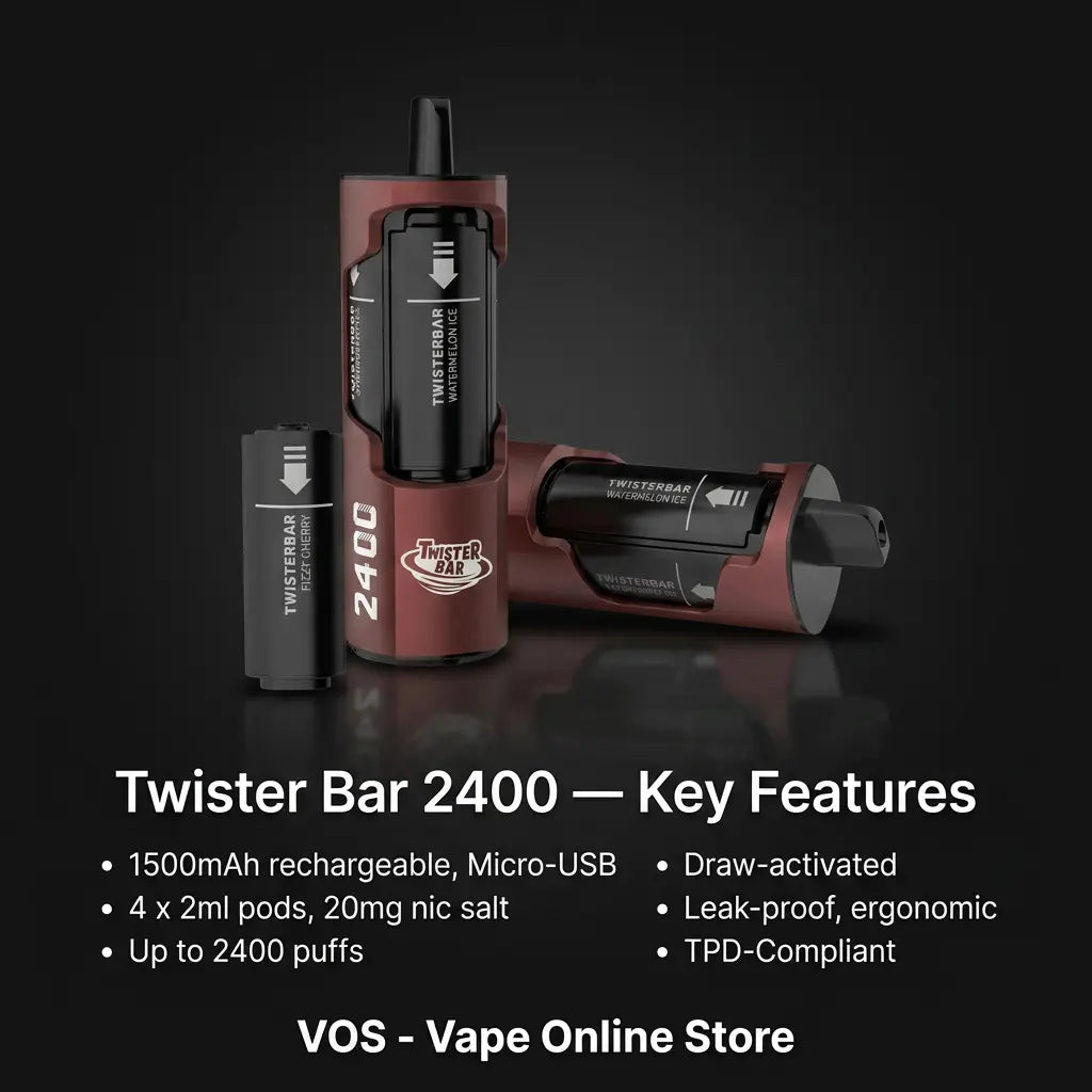 Twister Bar 2400 Puffs 4 in 1 Disposable Vape Kit  | Must Try